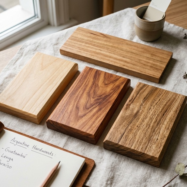 Detalle artesanal de ensambles y bordes redondeados en madera noble